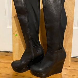 Aldo Knee High Boots, Platform Wedge, Black